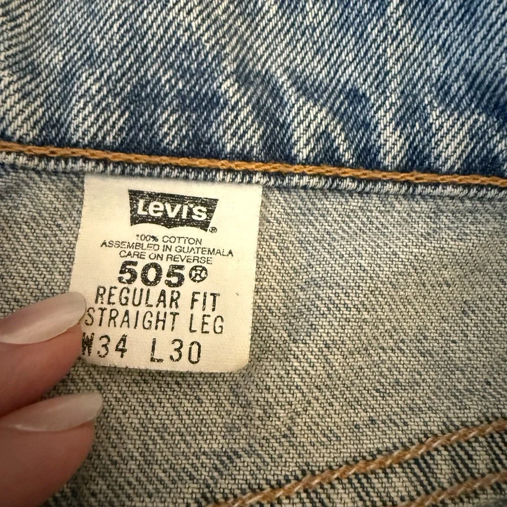 1998 Vintage LEVIS 505 Jeans 34 X 30 Straight Y2K Faded‎ Blue Denim Batman Logo
